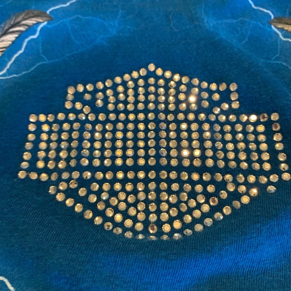 Harley-Davidson Southern Thunder Glittery Bling Graphic Blue Tee- Size Large - Picture 5 of 5